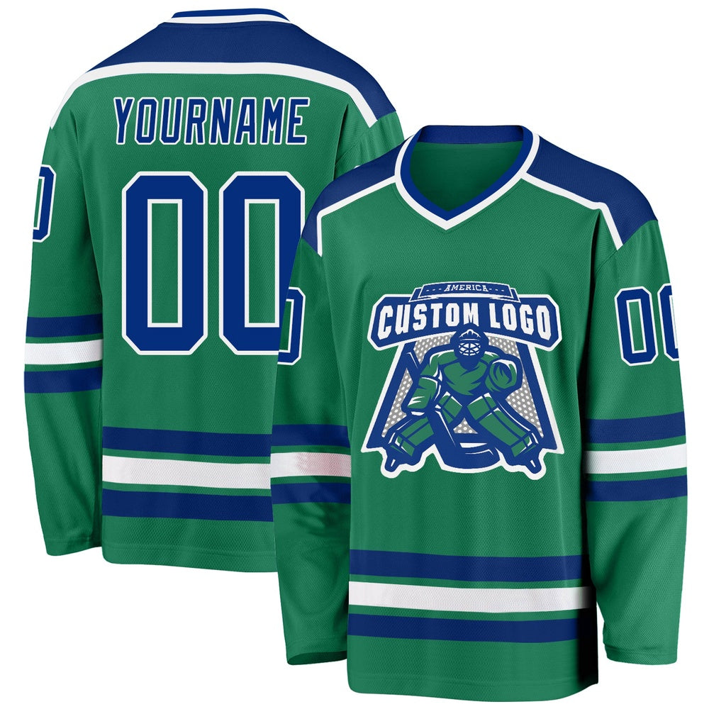 Usa Hockey Jersey, Custom Kelly Green Royal White 1 Hockey Jersey, Team Hockey Jerseys