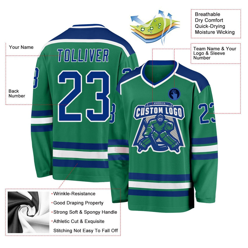 Usa Hockey Jersey, Custom Kelly Green Royal White 1 Hockey Jersey, Team Hockey Jerseys