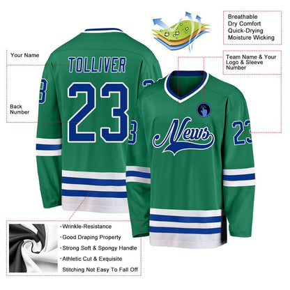 Usa Hockey Jersey, Custom Kelly Green Royal White Hockey Jersey, Team Hockey Jerseys