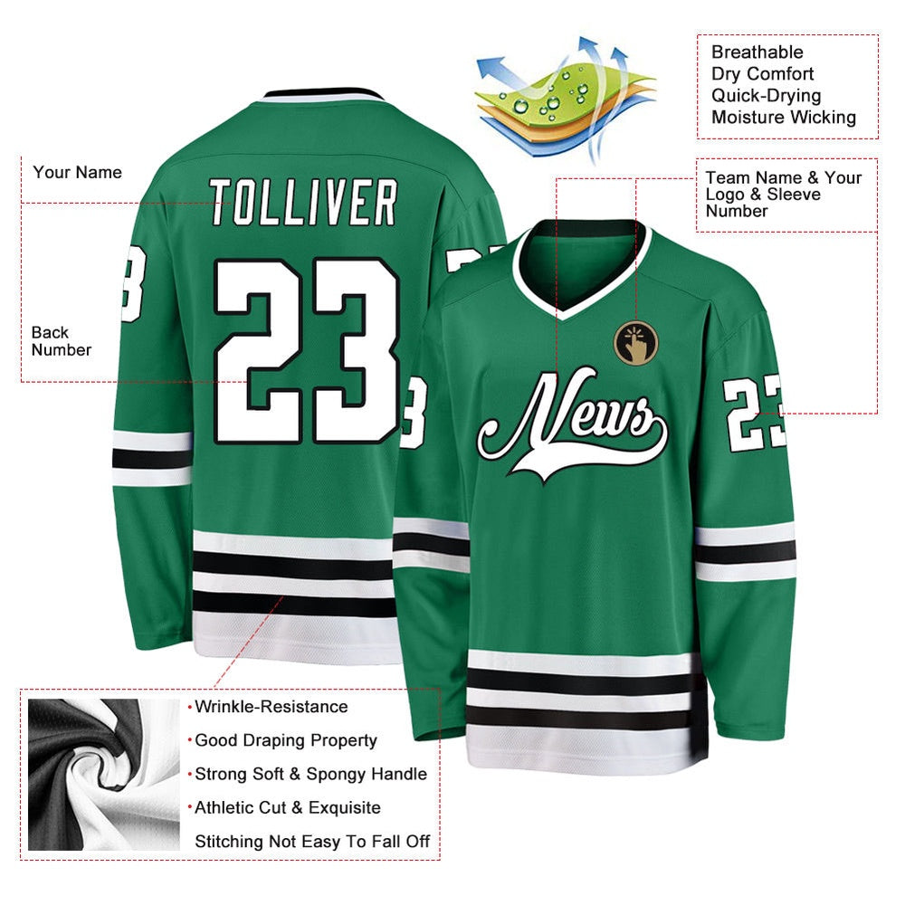 Usa Hockey Jersey, Custom Kelly Green White Black Hockey Jersey, Team Hockey Jerseys