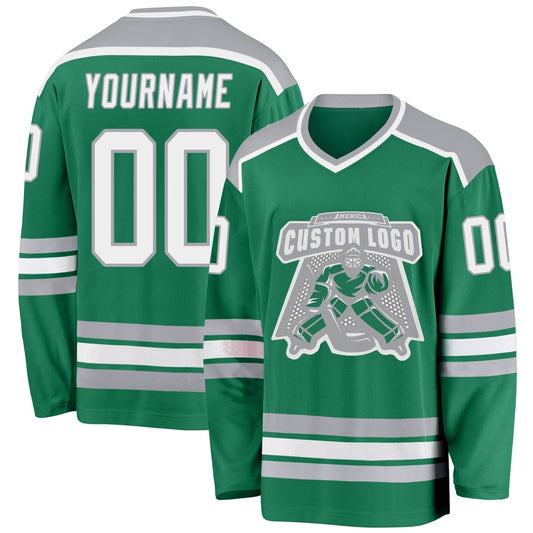 Usa Hockey Jersey, Custom Kelly Green White Gray 1 Hockey Jersey, Team Hockey Jerseys