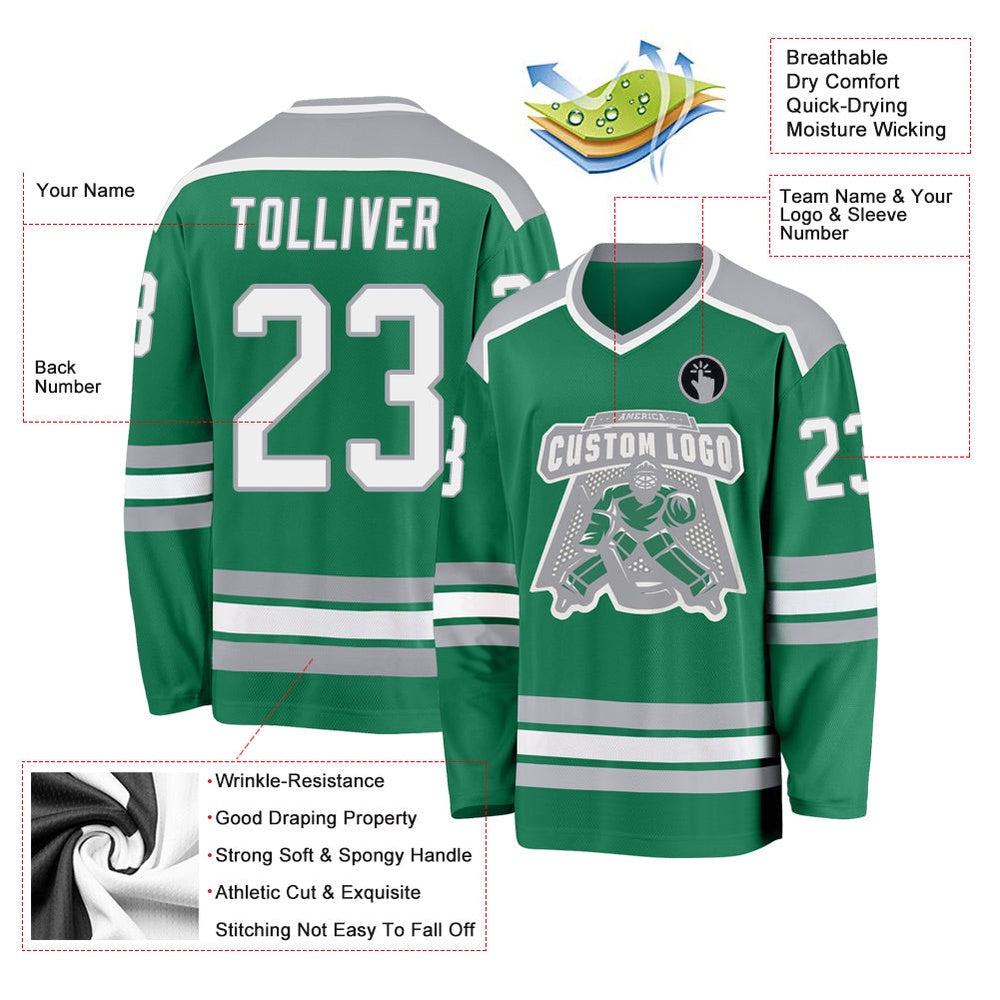 Usa Hockey Jersey, Custom Kelly Green White Gray 1 Hockey Jersey, Team Hockey Jerseys