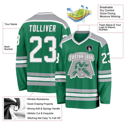Usa Hockey Jersey, Custom Kelly Green White Gray 1 Hockey Jersey, Team Hockey Jerseys