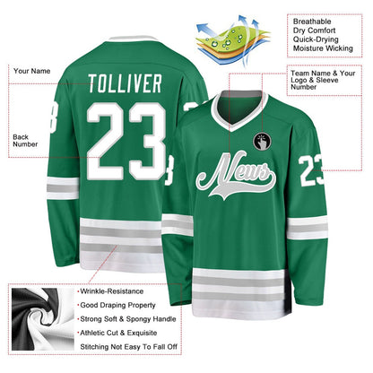 Usa Hockey Jersey, Custom Kelly Green White Gray Hockey Jersey, Team Hockey Jerseys
