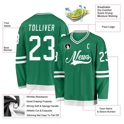 Usa Hockey Jersey, Custom Kelly Green White Hockey Jersey, Team Hockey Jerseys