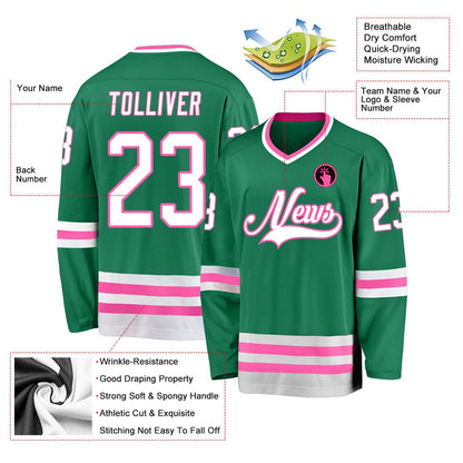 Usa Hockey Jersey, Custom Kelly Green White Pink Hockey Jersey, Team Hockey Jerseys