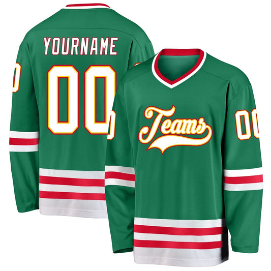Usa Hockey Jersey, Custom Kelly Green White Red Hockey Jersey, Team Hockey Jerseys
