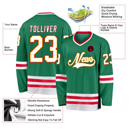 Usa Hockey Jersey, Custom Kelly Green White Red Hockey Jersey, Team Hockey Jerseys