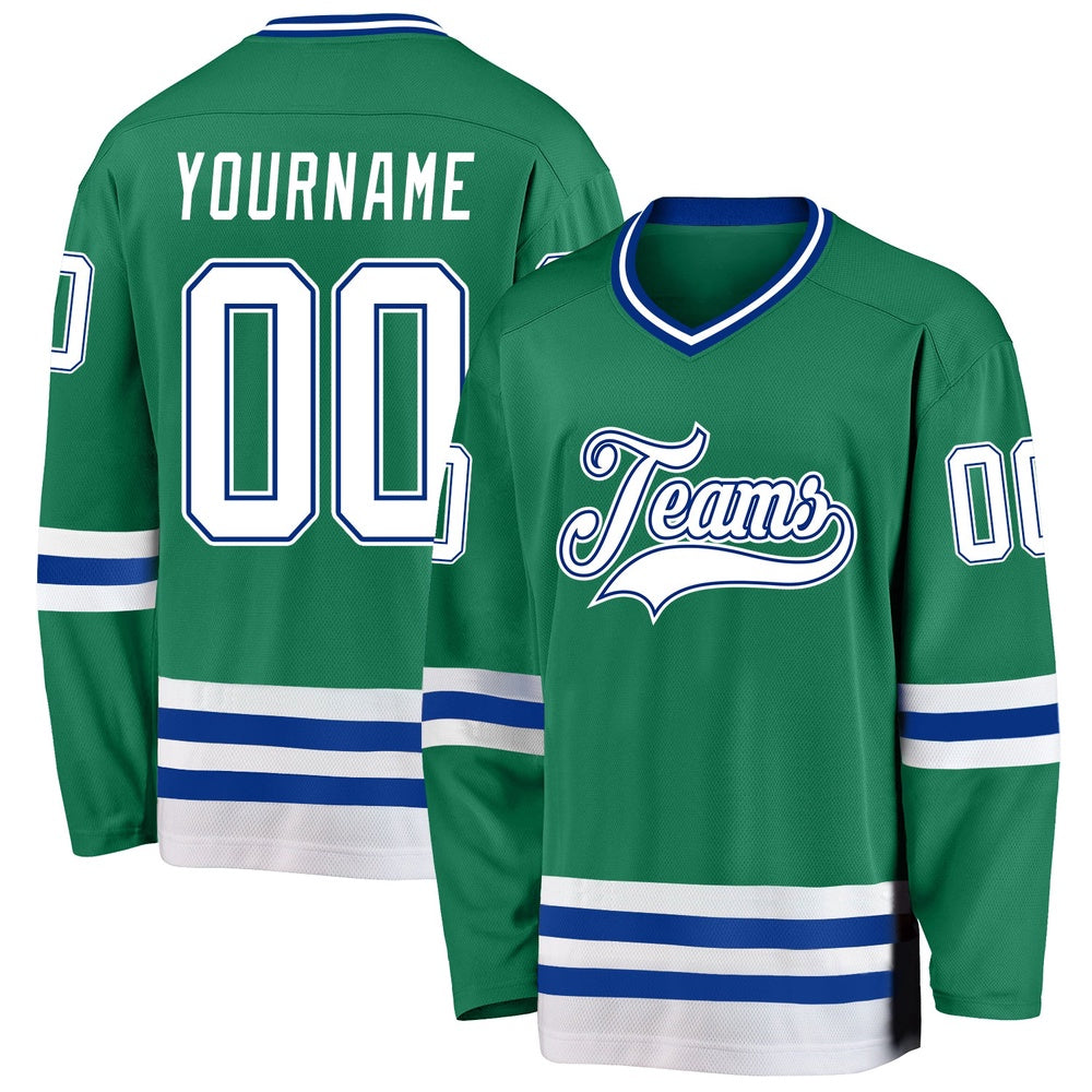 Usa Hockey Jersey, Custom Kelly Green White Royal Hockey Jersey, Team Hockey Jerseys