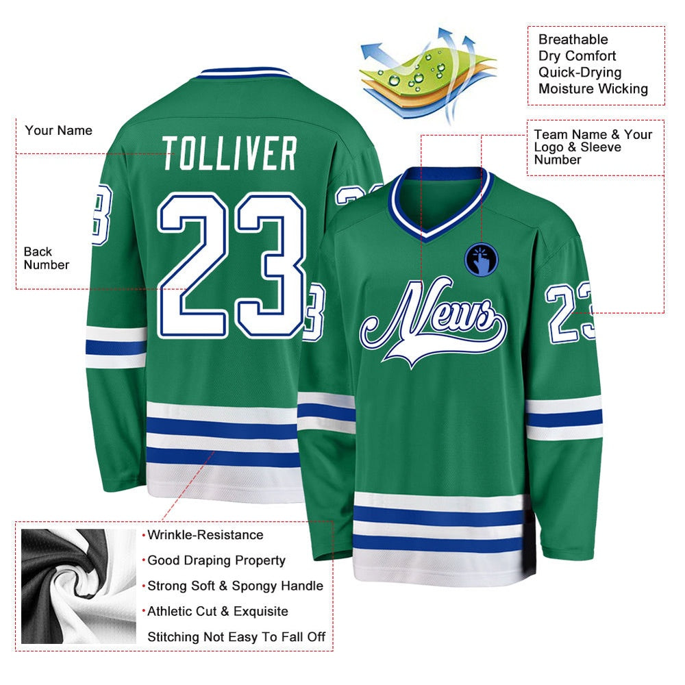 Usa Hockey Jersey, Custom Kelly Green White Royal Hockey Jersey, Team Hockey Jerseys