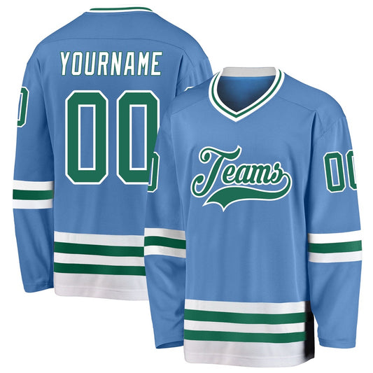 Usa Hockey Jersey, Custom Light Blue Kelly Green White 1 Hockey Jersey, Team Hockey Jerseys