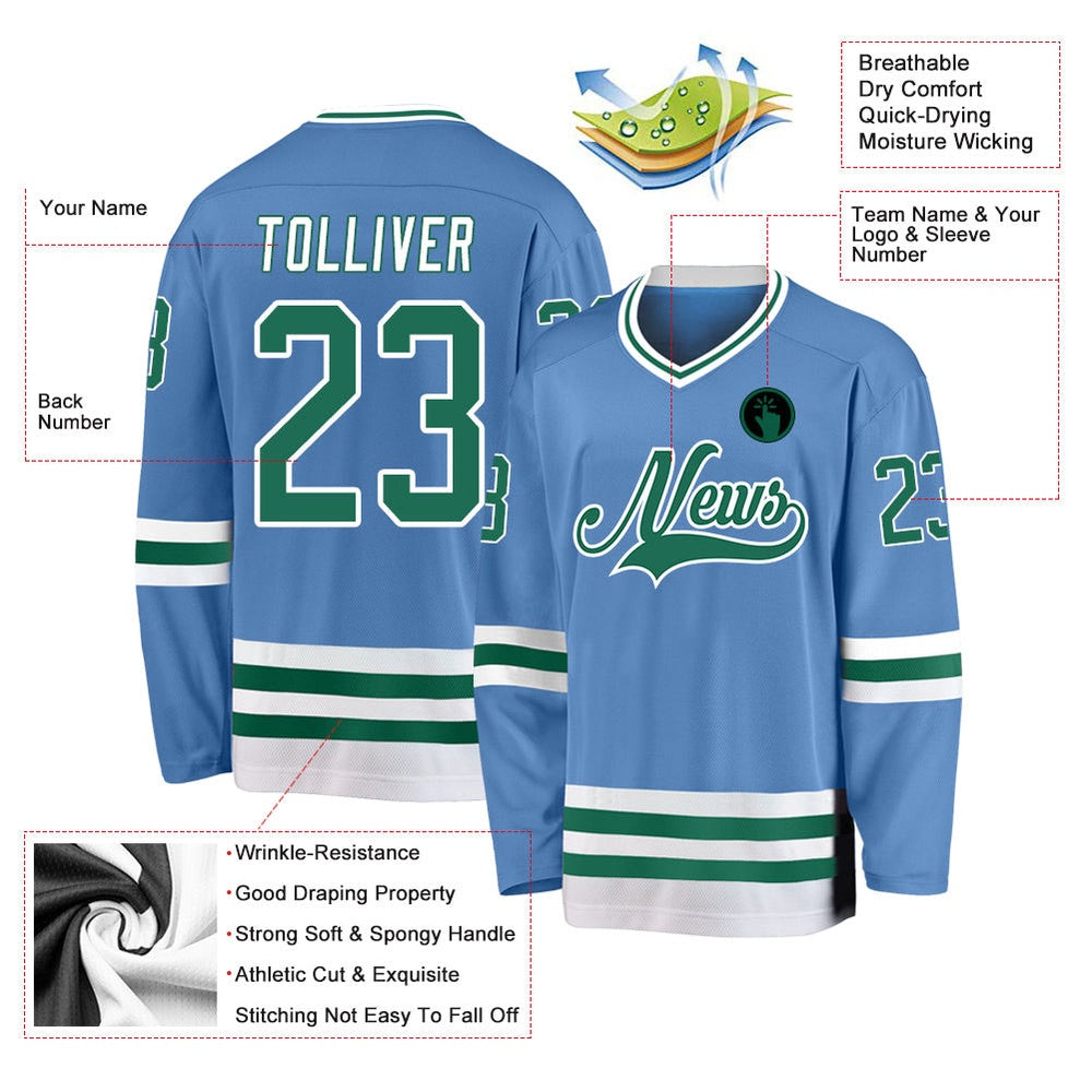 Usa Hockey Jersey, Custom Light Blue Kelly Green White 1 Hockey Jersey, Team Hockey Jerseys