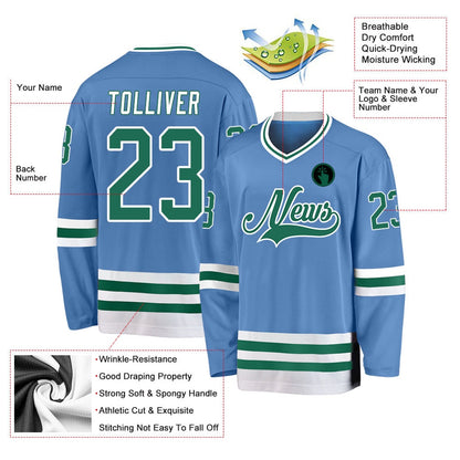 Usa Hockey Jersey, Custom Light Blue Kelly Green White 1 Hockey Jersey, Team Hockey Jerseys