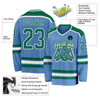Usa Hockey Jersey, Custom Light Blue Kelly Green White Hockey Jersey, Team Hockey Jerseys