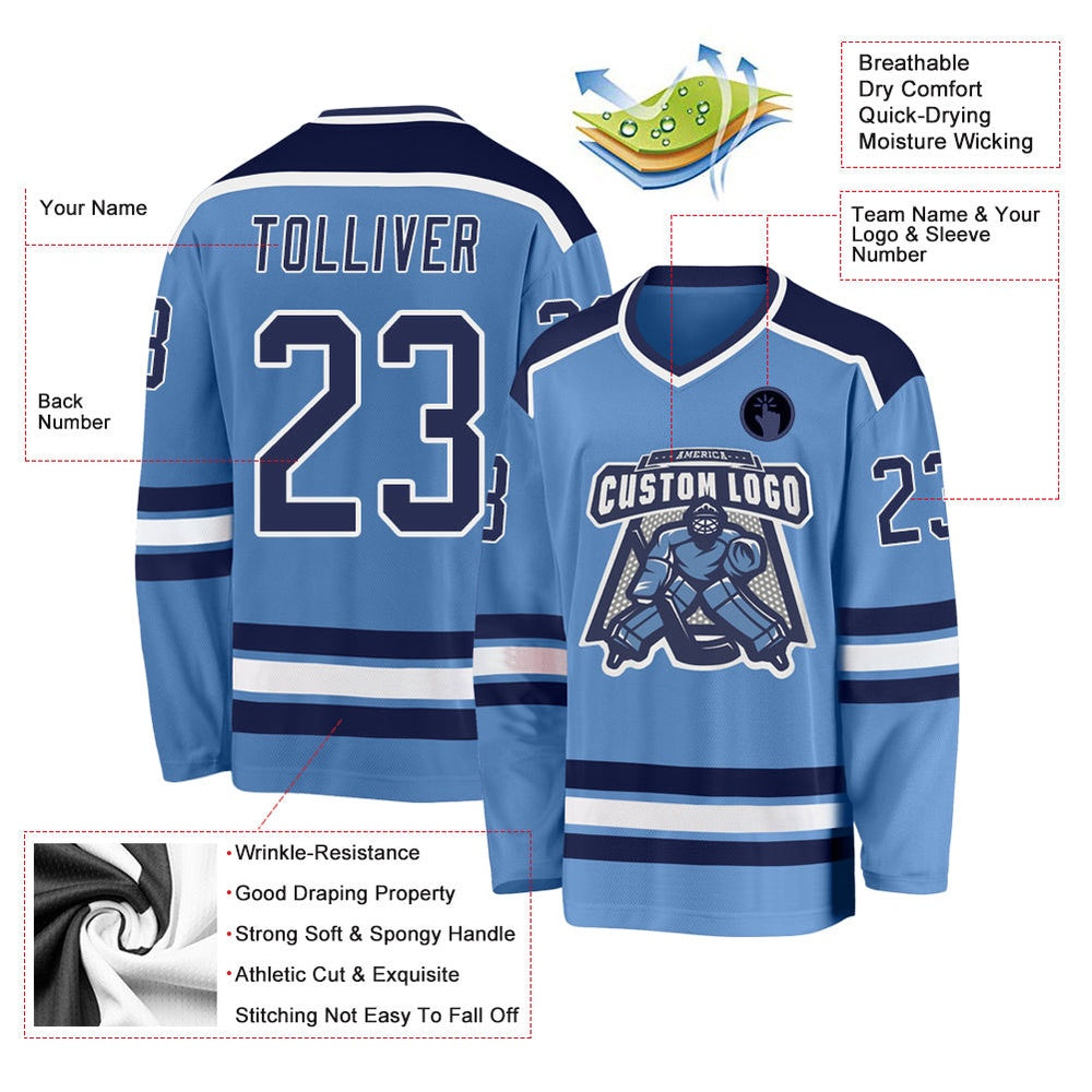 Usa Hockey Jersey, Custom Light Blue Navy White Hockey Jersey, Team Hockey Jerseys