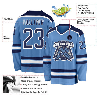 Usa Hockey Jersey, Custom Light Blue Navy White Hockey Jersey, Team Hockey Jerseys