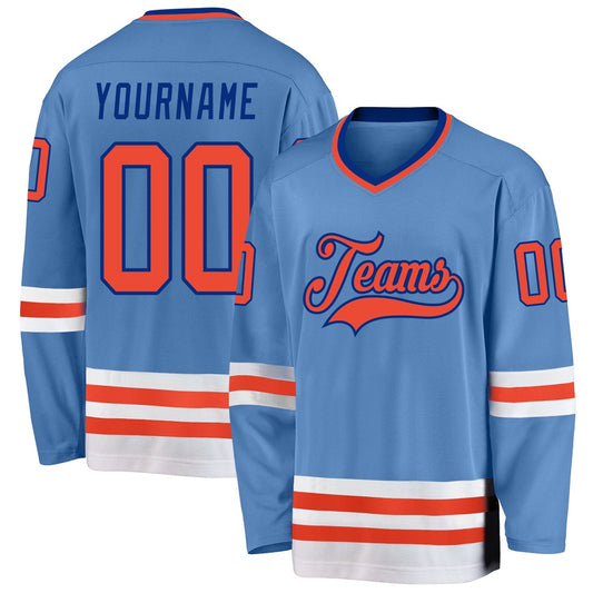 Usa Hockey Jersey, Custom Light Blue Orange Royal Hockey Jersey, Team Hockey Jerseys