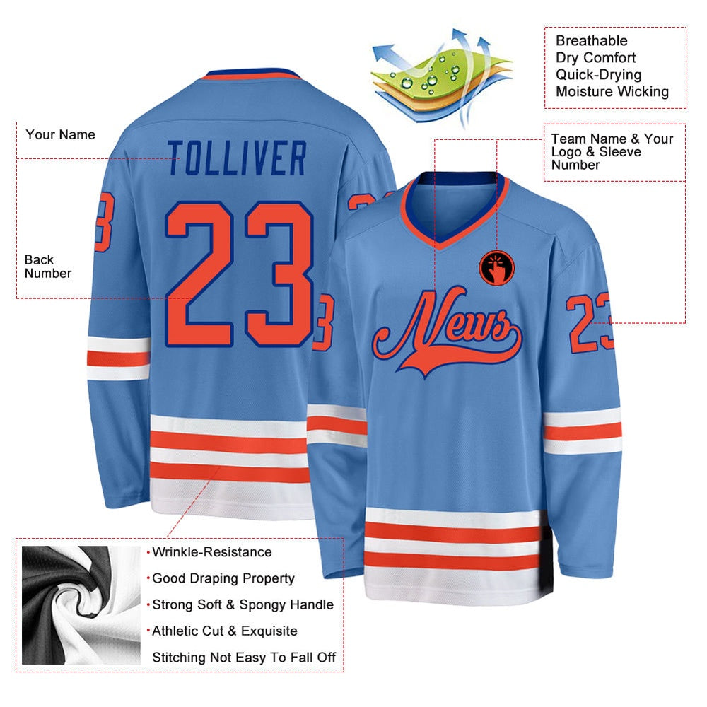 Usa Hockey Jersey, Custom Light Blue Orange Royal Hockey Jersey, Team Hockey Jerseys