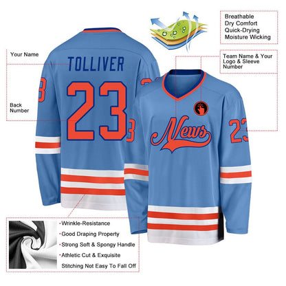 Usa Hockey Jersey, Custom Light Blue Orange Royal Hockey Jersey, Team Hockey Jerseys