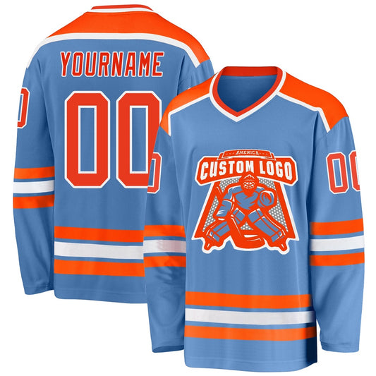 Usa Hockey Jersey, Custom Light Blue Orange White Hockey Jersey, Team Hockey Jerseys