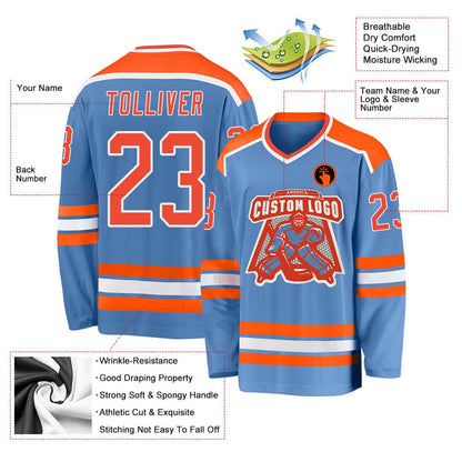 Usa Hockey Jersey, Custom Light Blue Orange White Hockey Jersey, Team Hockey Jerseys