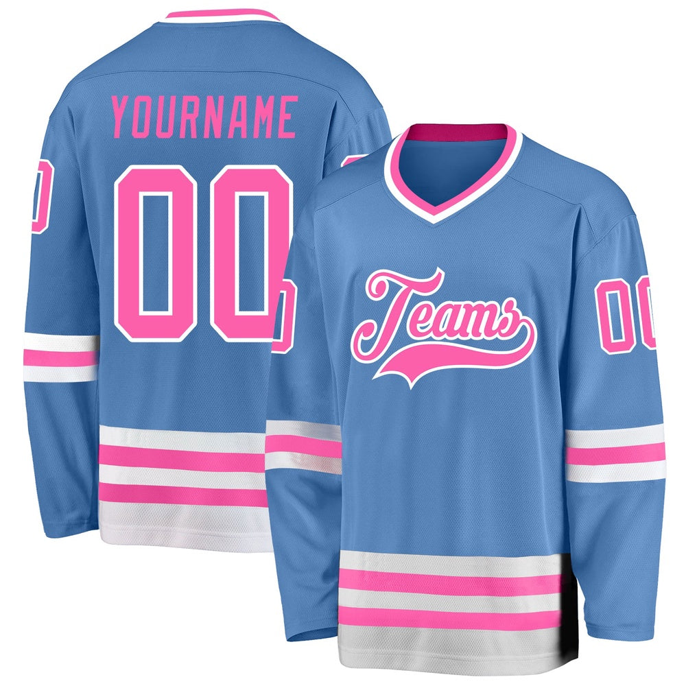 Usa Hockey Jersey, Custom Light Blue Pink White 1 Hockey Jersey, Team Hockey Jerseys