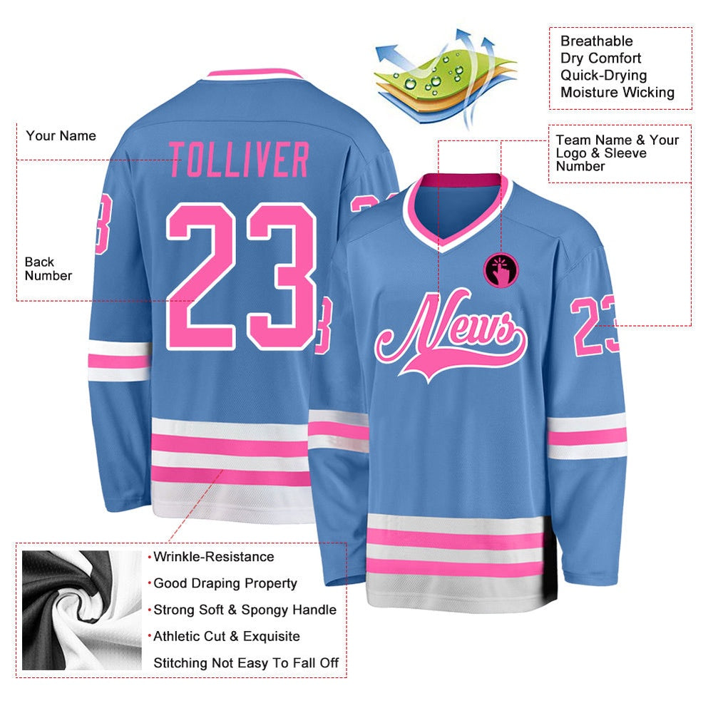 Usa Hockey Jersey, Custom Light Blue Pink White 1 Hockey Jersey, Team Hockey Jerseys