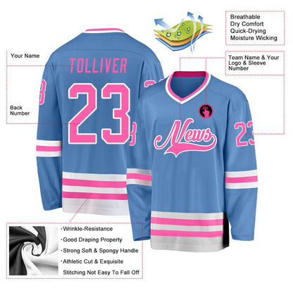 Usa Hockey Jersey, Custom Light Blue Pink White 1 Hockey Jersey, Team Hockey Jerseys