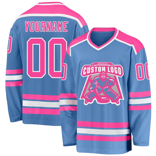 Usa Hockey Jersey, Custom Light Blue Pink White Hockey Jersey, Team Hockey Jerseys