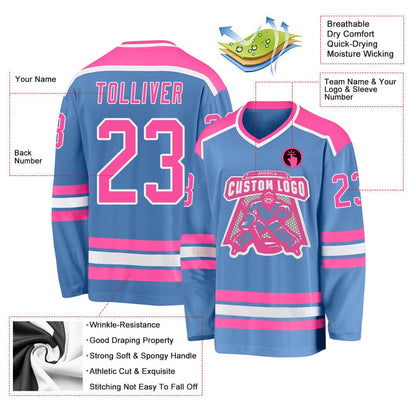 Usa Hockey Jersey, Custom Light Blue Pink White Hockey Jersey, Team Hockey Jerseys