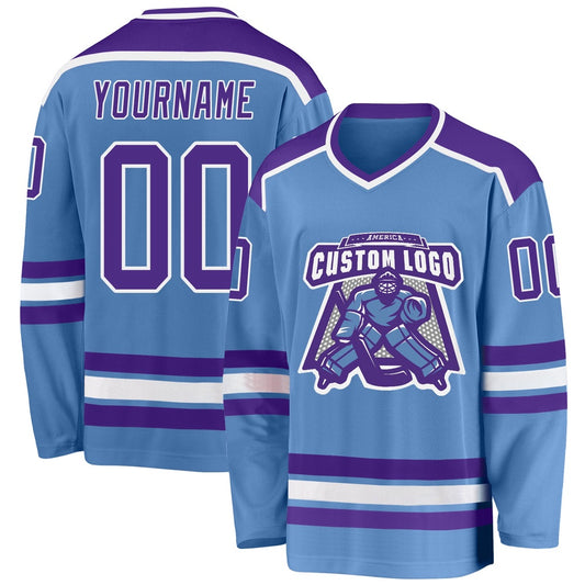 Usa Hockey Jersey, Custom Light Blue Purple White 1 Hockey Jersey, Team Hockey Jerseys
