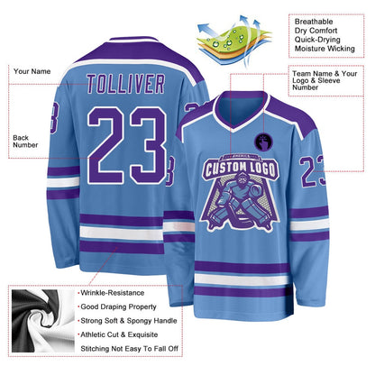 Usa Hockey Jersey, Custom Light Blue Purple White 1 Hockey Jersey, Team Hockey Jerseys