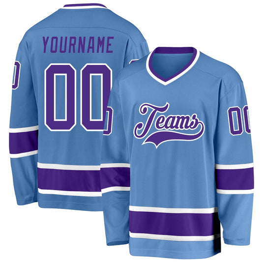 Usa Hockey Jersey, Custom Light Blue Purple White Hockey Jersey, Team Hockey Jerseys