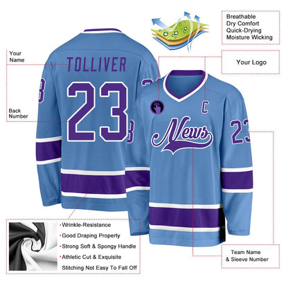 Usa Hockey Jersey, Custom Light Blue Purple White Hockey Jersey, Team Hockey Jerseys