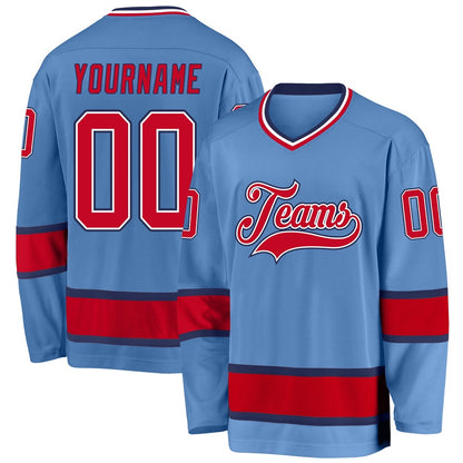 Usa Hockey Jersey, Custom Light Blue Red Navy Hockey Jersey, Team Hockey Jerseys