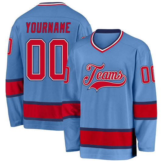 Usa Hockey Jersey, Custom Light Blue Red Navy Hockey Jersey, Team Hockey Jerseys