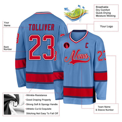 Usa Hockey Jersey, Custom Light Blue Red Navy Hockey Jersey, Team Hockey Jerseys