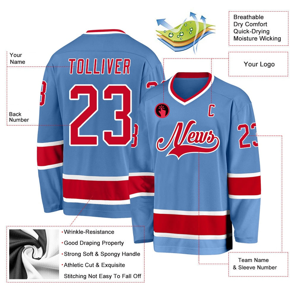 Usa Hockey Jersey, Custom Light Blue Red White 1 Hockey Jersey, Team Hockey Jerseys