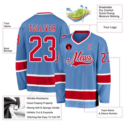 Usa Hockey Jersey, Custom Light Blue Red White 1 Hockey Jersey, Team Hockey Jerseys