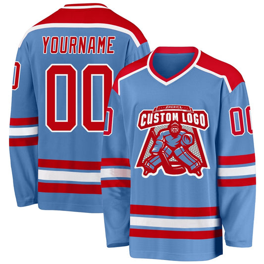 Usa Hockey Jersey, Custom Light Blue Red White Hockey Jersey, Team Hockey Jerseys