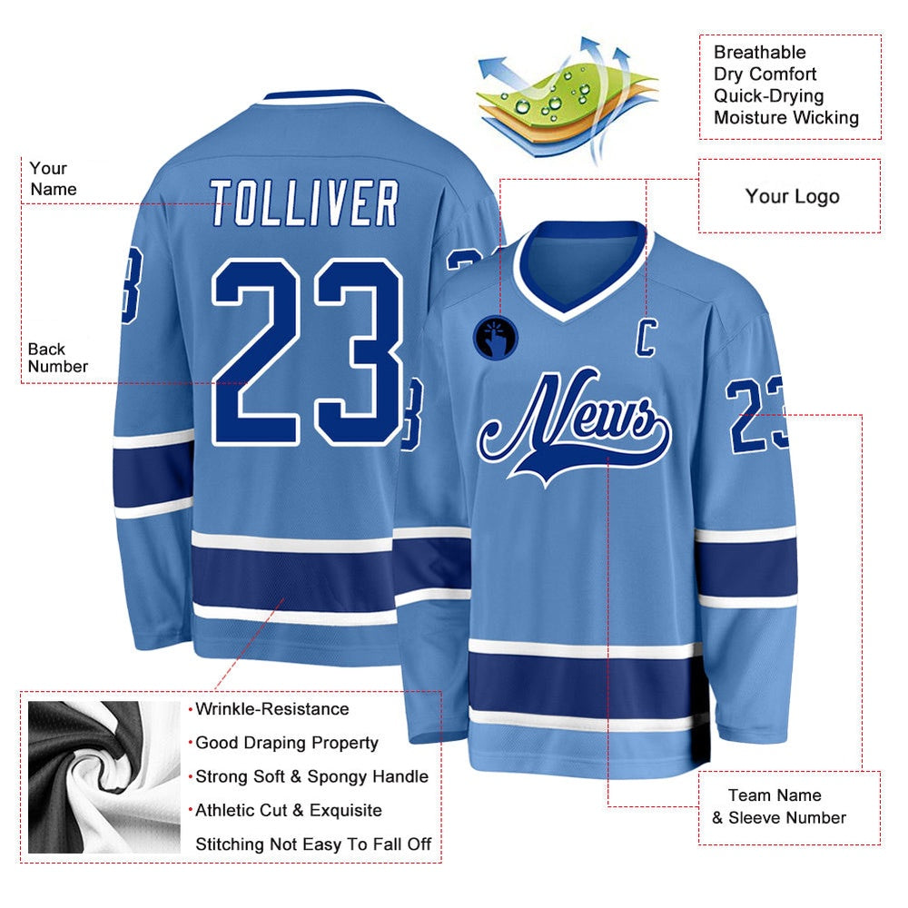 Usa Hockey Jersey, Custom Light Blue Royal White 1 Hockey Jersey, Team Hockey Jerseys