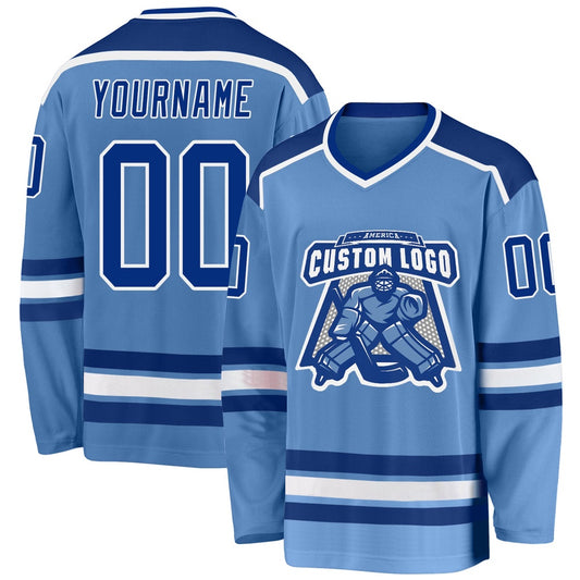Usa Hockey Jersey, Custom Light Blue Royal White Hockey Jersey, Team Hockey Jerseys