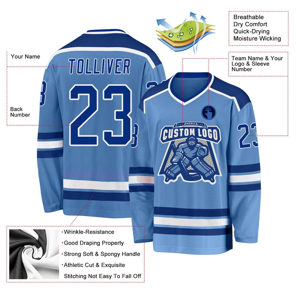 Usa Hockey Jersey, Custom Light Blue Royal White Hockey Jersey, Team Hockey Jerseys