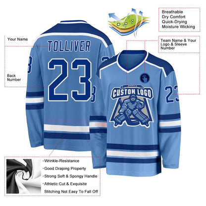 Usa Hockey Jersey, Custom Light Blue Royal White Hockey Jersey, Team Hockey Jerseys