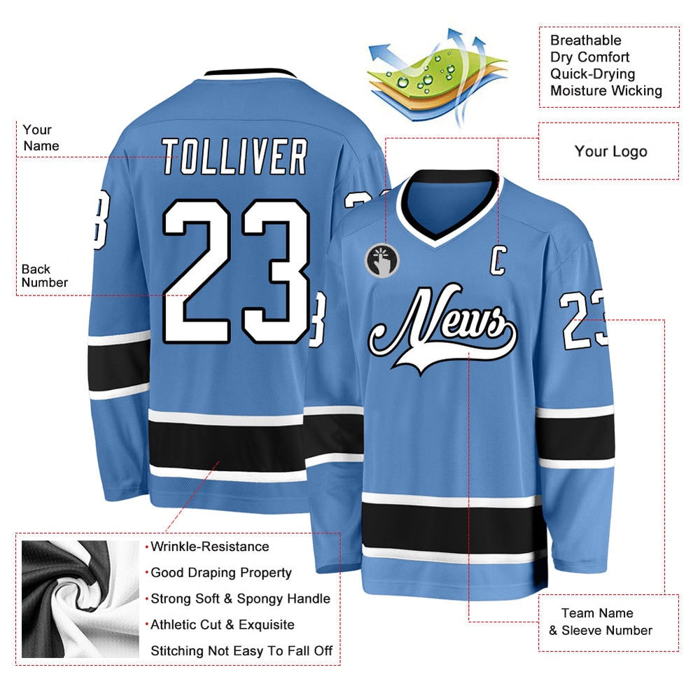 Usa Hockey Jersey, Custom Light Blue White Black Hockey Jersey, Team Hockey Jerseys