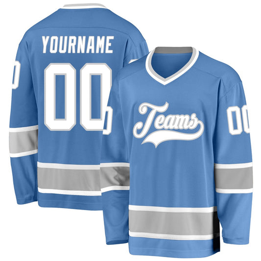 Usa Hockey Jersey, Custom Light Blue White Gray 1 Hockey Jersey, Team Hockey Jerseys