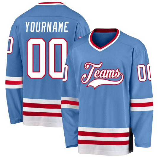 Usa Hockey Jersey, Custom Light Blue White Red Hockey Jersey, Team Hockey Jerseys