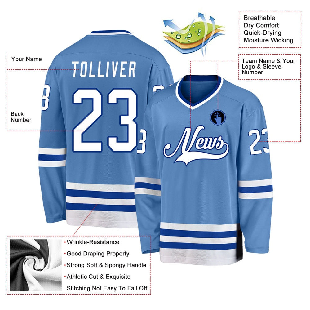 Usa Hockey Jersey, Custom Light Blue White Royal Hockey Jersey, Team Hockey Jerseys
