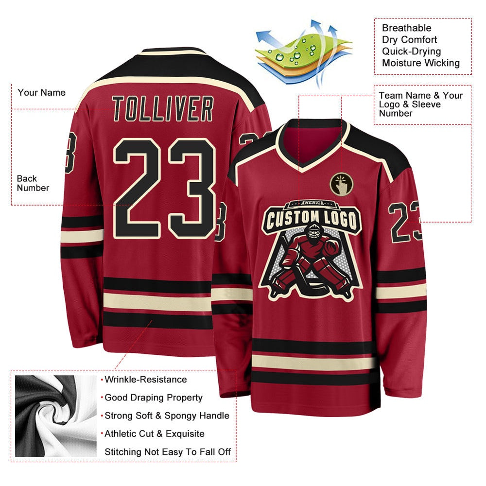 Usa Hockey Jersey, Custom Maroon Black Cream 1 Hockey Jersey, Team Hockey Jerseys