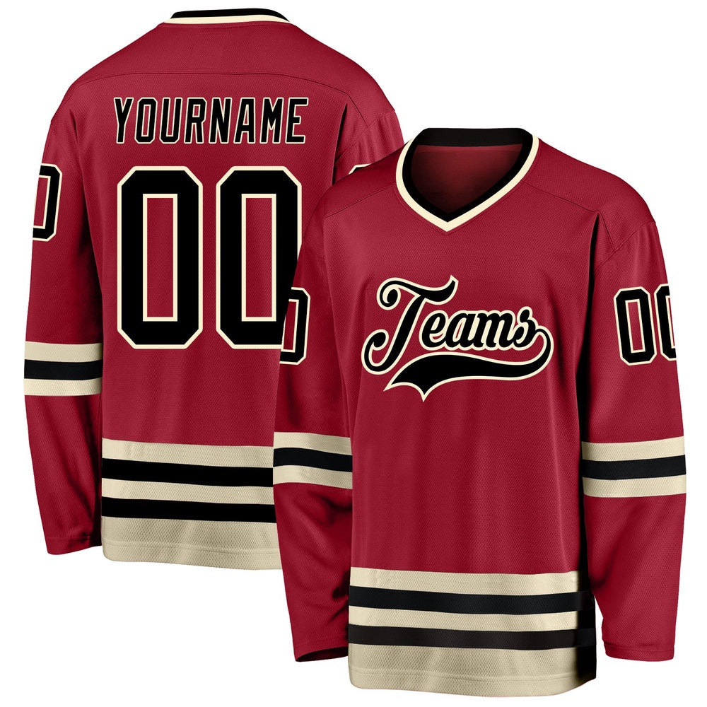 Usa Hockey Jersey, Custom Maroon Black Cream Hockey Jersey, Team Hockey Jerseys